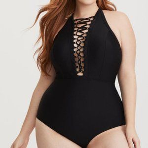 Torrid Slim Fix Wireless Lace-Up One Piece Swimsuit Size 5